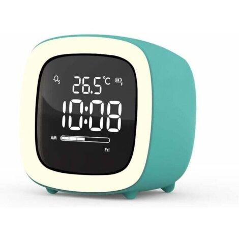 Réveil pour Enfants avec Veilleuse - Rechargeable, Double Alarme, Affichage Température, Mode Week-end, Fonction Snooze