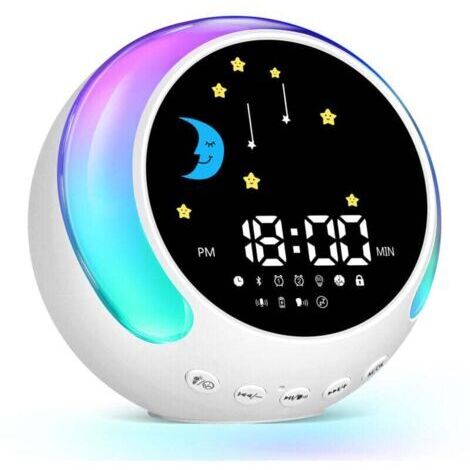 Réveil pour enfants avec veilleuse tactile, sonneries d'alarme à enregistrer soi-même, mode double alarme, réveil vocal, hypnose sonore blanche, haut-parleur Bluetooth, idéal comme cadeau