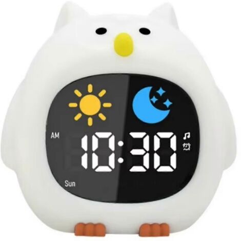 Réveil pour enfants en forme de hibou, idéal pour l'apprentissage du sommeil des tout-petits.
