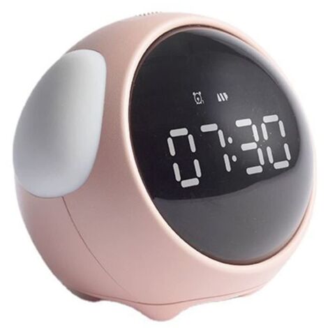 Réveil pour Enfants Entraîneur de Sommeil pour Enfants Mignon numérique activé par la Voix Veilleuse Détection de la température Fonction Snooze Rechargeable Rose