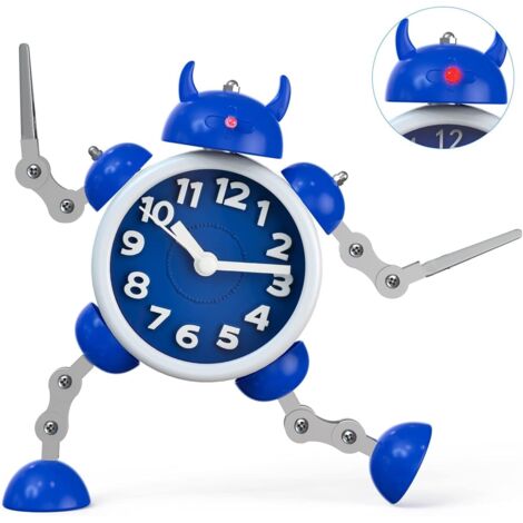 Réveil pour enfants, garons, filles, réveil robot, réveil analogique pour enfants, sans tic-tac, réveil silencieux pour garons et filles, réveil sans tic-tac avec yeux clignotants et bras rotatif, cad