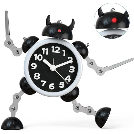 Réveil pour enfants, garons, filles, réveil robot, réveil analogique pour enfants, sans tic-tac, réveil silencieux pour garons et filles, réveil sans tic-tac avec yeux clignotants et bras rotatif, cad
