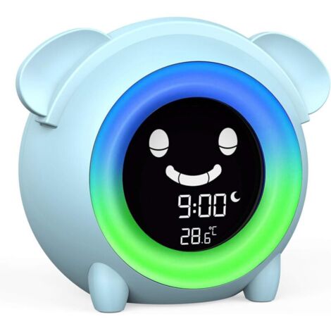 Réveil pour enfants – Horloge d'apprentissage du sommeil avec veilleuse – Machine à sons apaisants – Minuteur de sieste USB – 5 couleurs de lumière