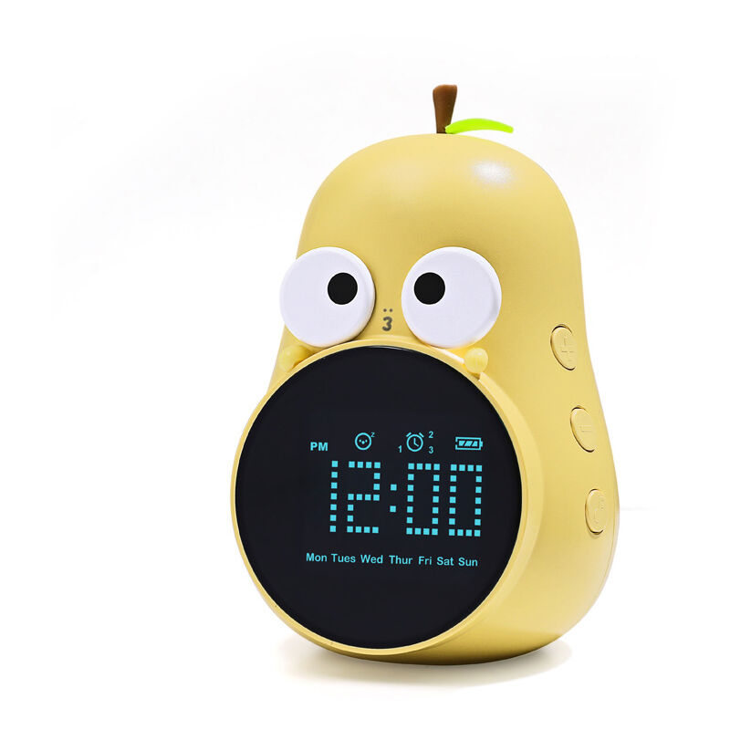Réveil pour enfants, joli design en forme de poire, fonction snooze, triple alarme, 5 sonneries - Réveil numérique rechargeable jaune