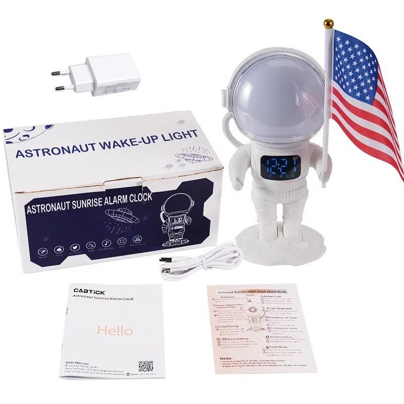 Réveil pour enfants, réveil astronaute, avec haut-parleur Bluetooth, simulateur d'aube, 21 sons pour s'endormir et 22 types de lumière d'ambiance