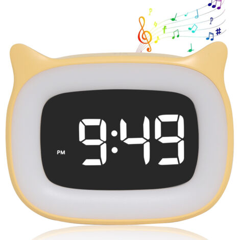 Réveil pour enfants, réveil numérique pour enfants avec veilleuse 18 sonneries Double alarme Modes snooze 12/24 heures