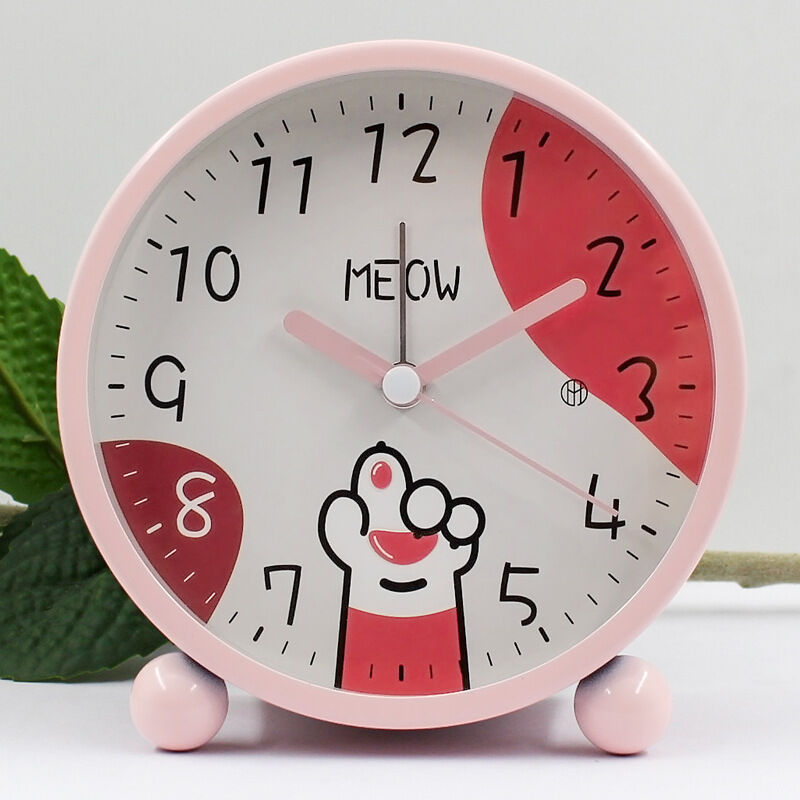 Réveil pour enfants sans tic-tac Réveil d'apprentissage Réveil à quartz Rose