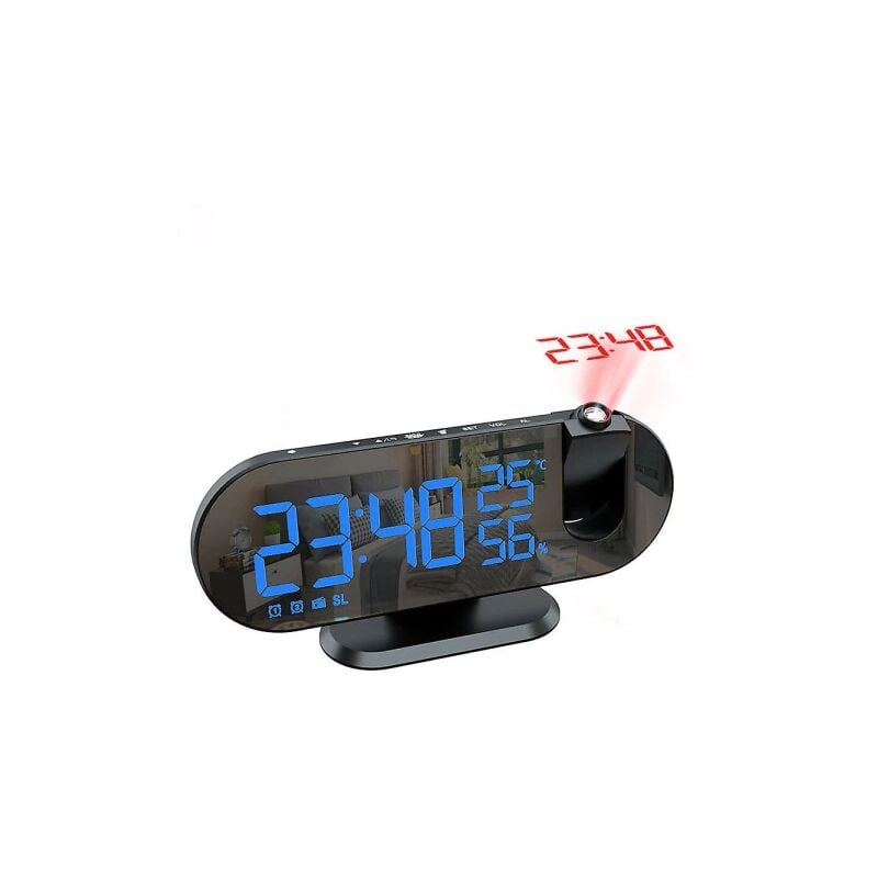 Réveil projecteur avec radio - Horloge numérique - Radio-réveil usb avec double alarme et écran miroir led - Rotatif à 180°