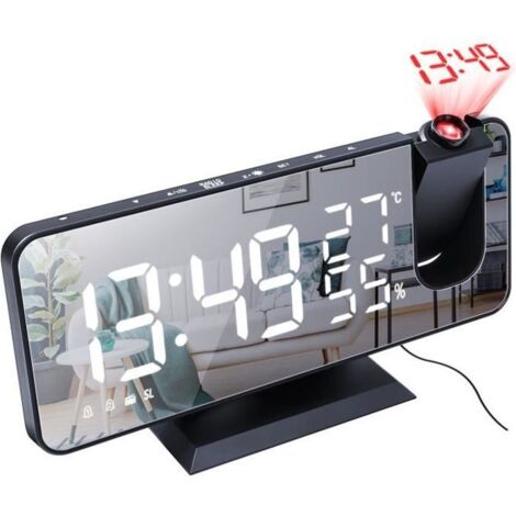 Reveil Projecteur avec Radio,180° Horloge Numérique Gros Chiffres Fonction Snooze