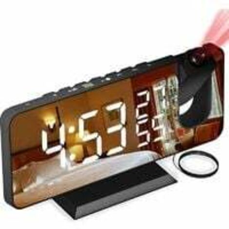 Réveil Projecteur LED - Écran Miroir 7,3 Pouces - Double Alarme - Radio FM 76-108 MHz - Capteur Luminosité - Port USB - 1 Pièce