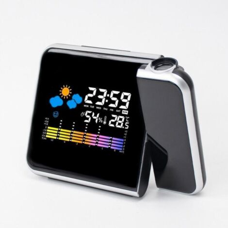 Réveil projecteur numérique avec station météo et écran couleur, horloge à projection numérique, calendrier perpétuel créatif, réveil électronique à projection LED