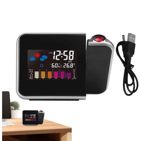 Reveil Projecteur Plafond, Radio Réveil Projecteur De Plafond Avec Projecteurs 180°, Réveil Numérique, Digitale Reveil Matin Horloge Numérique Avec Température/Humidité/date/heure, Pour Chambre Bureau