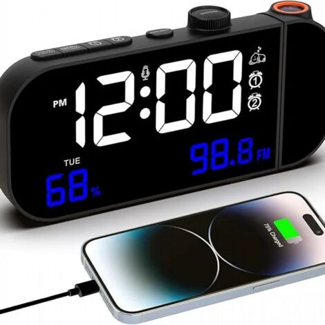 Reveil Projecteur Plafond Radio Reveil Temprature et Humidit Chargement USB 1224H - Noir multicolore REVEIL A REMONTER