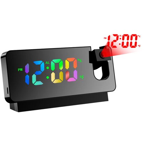 Reveil Projecteur Plafond, Réveil Miroir avec Écran LED, Réveil Projection avec Température, Snooze, Mode Nuit, Luminosité Réglable, Horloge Numérique pour Chambre, Bureau