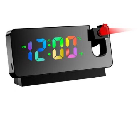 Réveil Projecteur - Projection 180° - Affichage Température Ambiante - Mode Veille Réglable - Alimentation USB avec Pile de Secours - Horloge Numérique pour Chambre