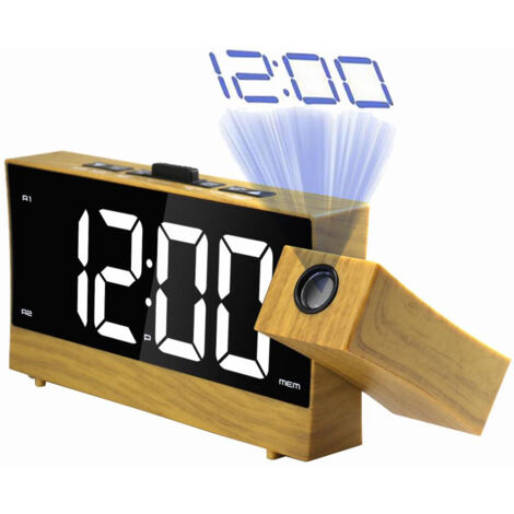 Réveil Projection LED avec Radio, Minuterie de Sommeil Réglable, Horloge Numérique (Prise EU 100‑240V)