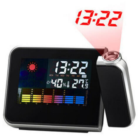 Réveil Projection Plafond Réveil à Projecteur Réveil Digital Réveil Projection Réveil Numérique LED avec Station Horaire LCD Température Et Date Charge USB 12&24h pour Chambre Bureau Cuisine Noi