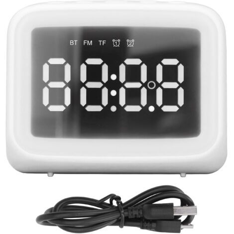 Réveil Radio avec Lecteur TF, Lampe LED Miroir à 2 Niveaux de Luminosité pour Chambre ou Bureau Blanc