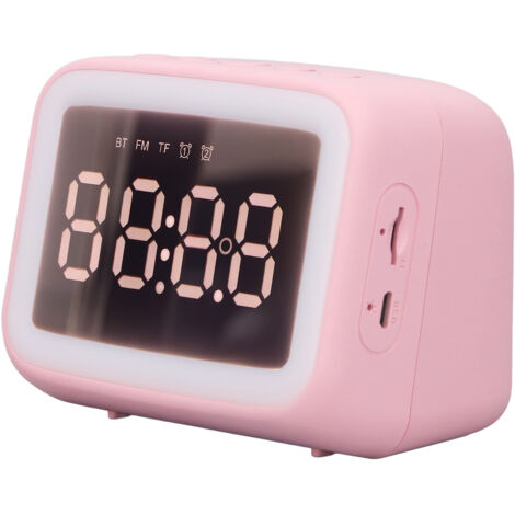 Réveil Radio Bluetooth avec Miroir, Lumière Nocturne LED Réglable, Lecteur MP3 pour Chambre et Bureau - Rose