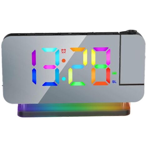 Réveil radio FM avec projection, veilleuse RGB et affichage blanc