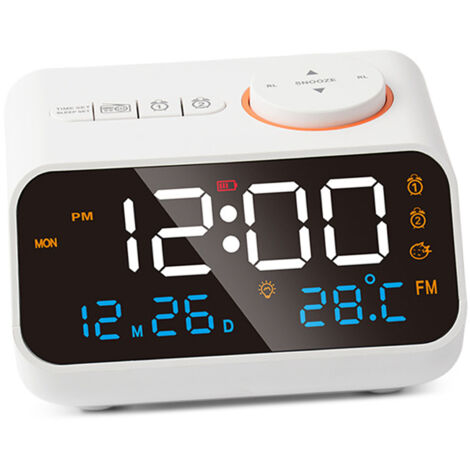 Réveil Radio FM LED Multifonction Récordable - Alarm Clock Radio Multifonctionnalité - Modèle ABS Blanc Charge USB - 288g/10.2oz