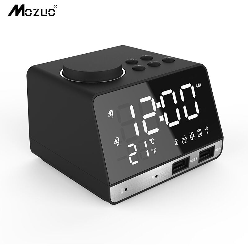 Feiyue - Réveil Radio Haut-Parleur Avec Double Fonction De Rappel D'alarme Port De Chargement usb Aux tf Lecture Thermomètre Grand Miroir led Dimmable