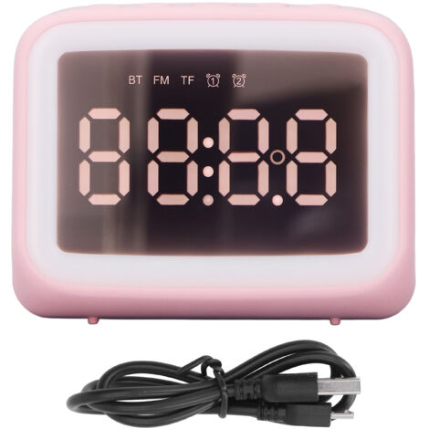 Réveil Radio Lecteur de Musique TF LED Lumière Nocturne 2 Niveaux de Luminosité Miroir Électronique pour Chambre Bureau Rose