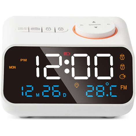 SUNXURY Réveil Radio multifonction LED, minuterie musicale, Radio FM Rechargeable, réveil pour la maison, blanc