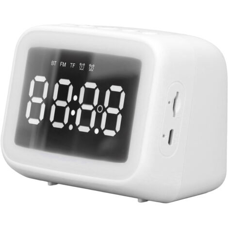 Réveil Radio Numérique avec Lecteur TF, Lampe LED Miroir à Luminosité Réglable pour Chambre et Bureau en Blanc