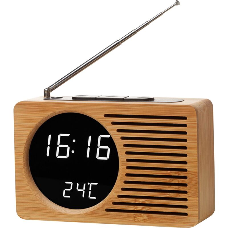 Feiyue - Réveil radio numérique en bois 165 × 90 × 45 mm