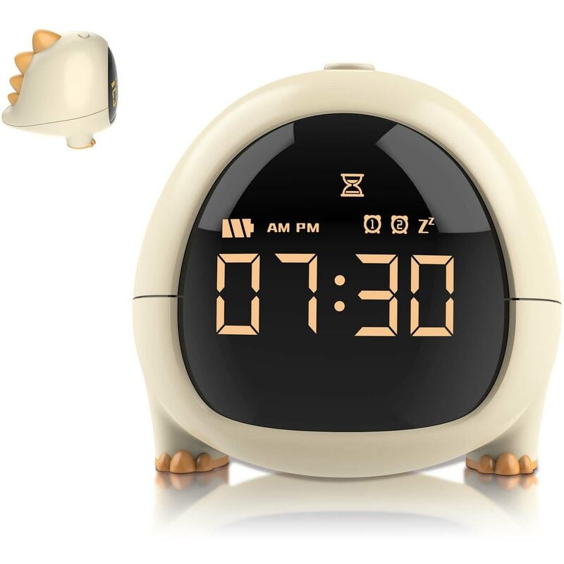 Jusch - Réveil rechargeable usb dinosaure, veilleuse multifonctionnelle réglable, compte à rebours pour filles et garçons (jaune)