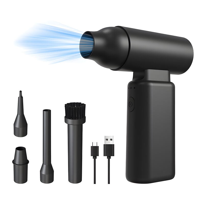 Dépoussiéreur et gonfleur à air comprimé 2 en 1, 3 vitesses réglables, 67 000 tr/min, dépoussiéreur électrique avec moteur sans balais, souffleur