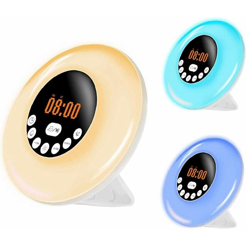 Réveil réveil lumière nuit Sunrise Sunset Simulation rgb 7 couleurs led lampe de nuit avec Bluetooth Haut-parleur Radio sommeil réveil bruit naturel