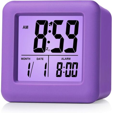 Réveil Réveil numérique facile à régler Fonction snooze, veilleuse, affichage grand écran Heure mois date violet
