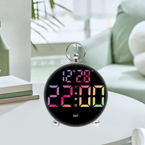 Réveil - Réveil numérique - Réveil de bureau - Réveil de voyage - Réveil électronique LED - Grand écran LCD - Rétroéclairage - Affichage convexe - Double alarme - Alimentation USB - Convient aux chamb