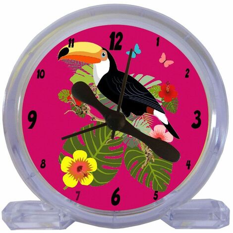 Réveil rose toucan en acrylique