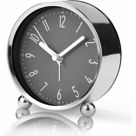 Réveil sans tic-tac, horloge de chevet silencieuse de 4'' pour dormeurs lourds Horloge analogique à piles avec design gris moderne Horloge de table à grand écran pour salon Salle d'étude Bureau