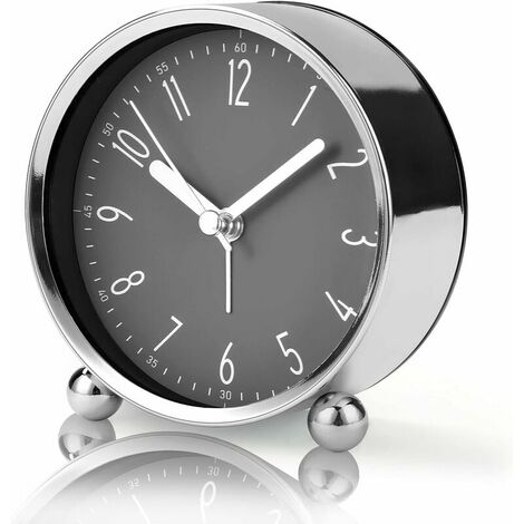 Réveil sans tic-tac, horloge de chevet silencieuse de 4'' pour dormeurs lourds Horloge analogique à piles avec design gris moderne Horloge de table à grand écran pour salon Salle d'étude Bureau