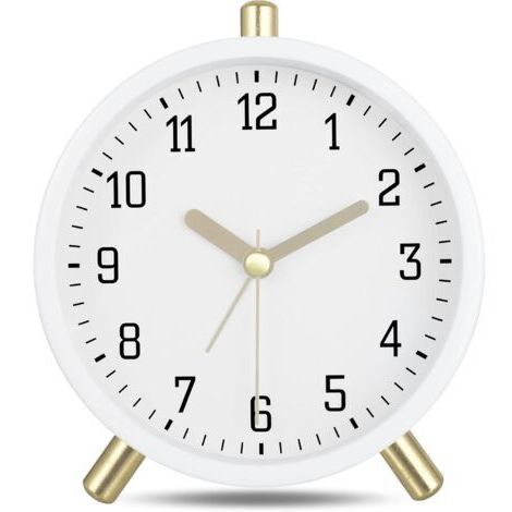 réveil silencieux blanc laiteux avec lumière, horloge de table décorative simple et moderne, table de chevet de chambre à coucher 11 cm