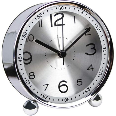 Réveil silencieux en métal de 10 cm avec son rétro, réveil de voyage électromécanique à piles, couleur argent