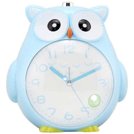Réveil silencieux hibou à balayage double tonalité pour enfant/étudiant - Bleu