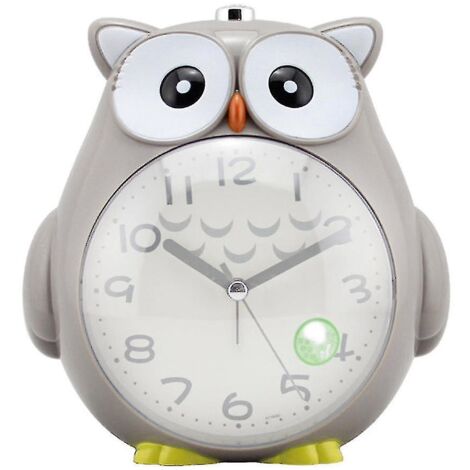 Réveil silencieux hibou à balayage, double tonalité, pour enfant ou étudiant - Gris