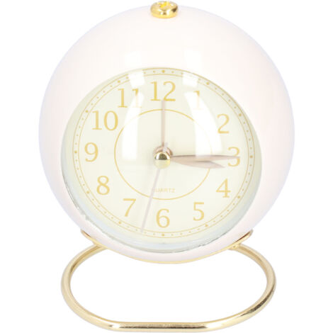 Réveil silencieux sans tic-tac, métallique peint, économe en énergie, protection des yeux, fonctionne sur piles, petite horloge avec veilleuse, couleur or beige.