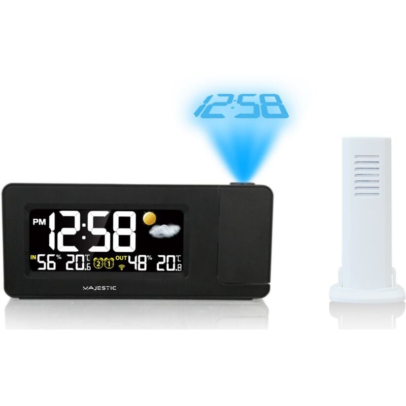 Majestic - Réveil Station Barométrique Smart, Plastique, Noir, 16,8x3,2x7,3 cm