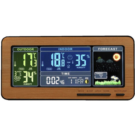 Réveil station météo Woody – Écran LED clair – Prévisions météo – Capteur extérieur sans fil – Alarme avec snooze – Dimensions 9.4x19.7x2.48 cm – La Chaise Longue