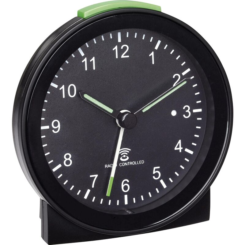 Tfa Dostmann - 60.1517.01 radiopiloté(e) Réveil noir Heures de réveil 1 Fluorescent aiguilles