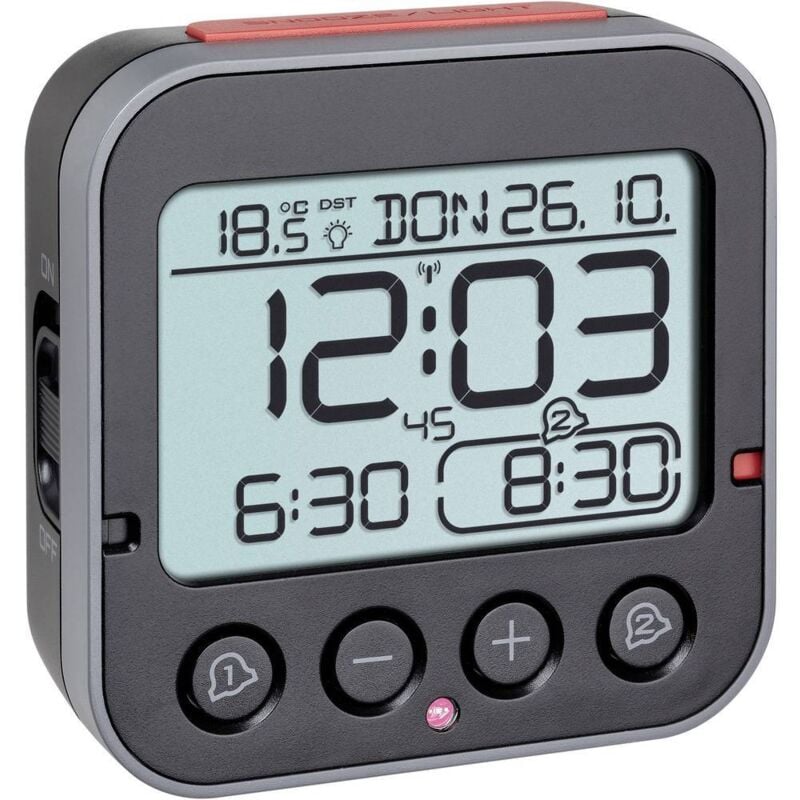 Tfa Dostmann 60.2550.01 radiopiloté(e) Réveil noir Heures de réveil 2 grand écran