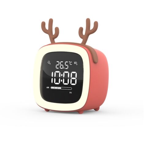 Réveil Veilleuse Chaleureuse pour Animaux de Compagnie - Lampe de Chevet 3000K avec Fonction Snooze, Idée Cadeau de Noël pour Bureau ou Chambre (Style Bois de Cerf)