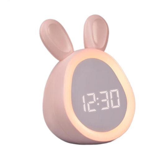 Réveil veilleuse lapin rond - Outil de réveil pour étudiants - Rose