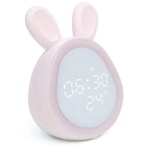 Réveil veilleuse LED numérique à luminosité réglable, motif lapin mignon, avec programme intelligent pour enfants (garçons et filles).
